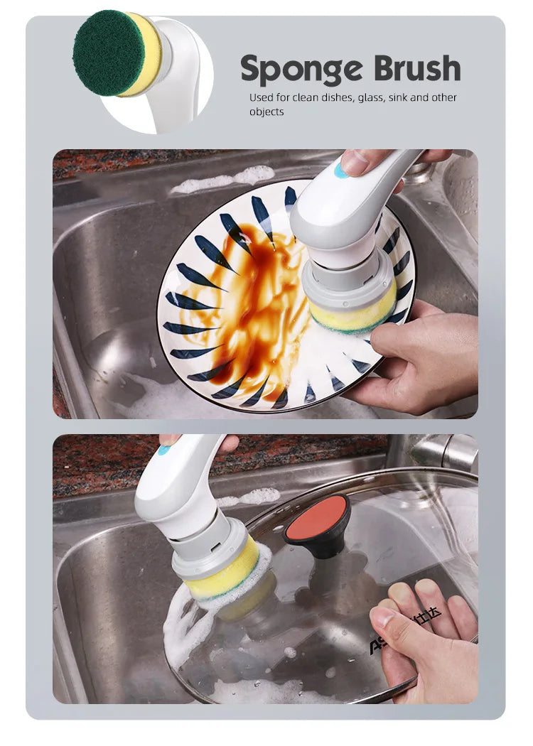 3-in-1 Multifunctional Electric Brush for Cleaning Sinks, Windows, Etc.-USB Charging, Rotating Sponge and Wire Brush