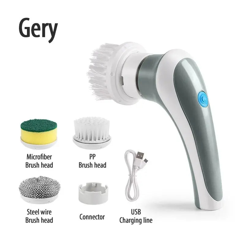 3-in-1 Multifunctional Electric Brush for Cleaning Sinks, Windows, Etc.-USB Charging, Rotating Sponge and Wire Brush