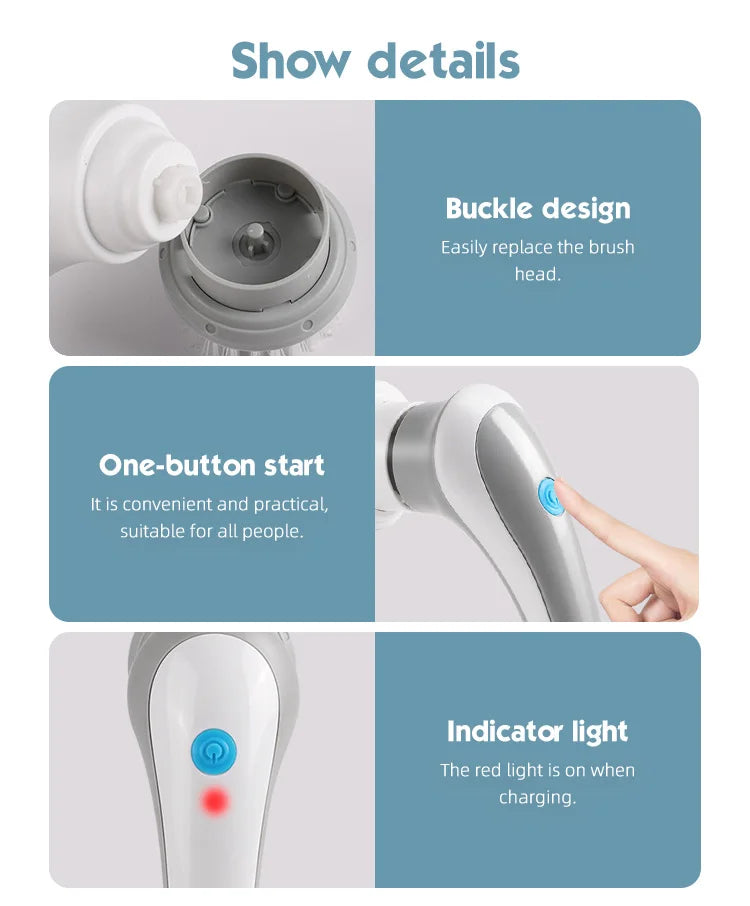 3-in-1 Multifunctional Electric Brush for Cleaning Sinks, Windows, Etc.-USB Charging, Rotating Sponge and Wire Brush