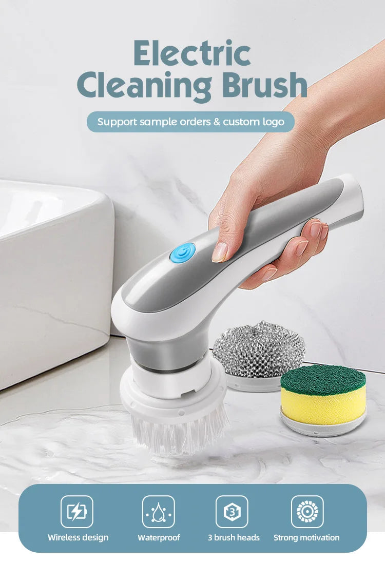 3-in-1 Multifunctional Electric Brush for Cleaning Sinks, Windows, Etc.-USB Charging, Rotating Sponge and Wire Brush