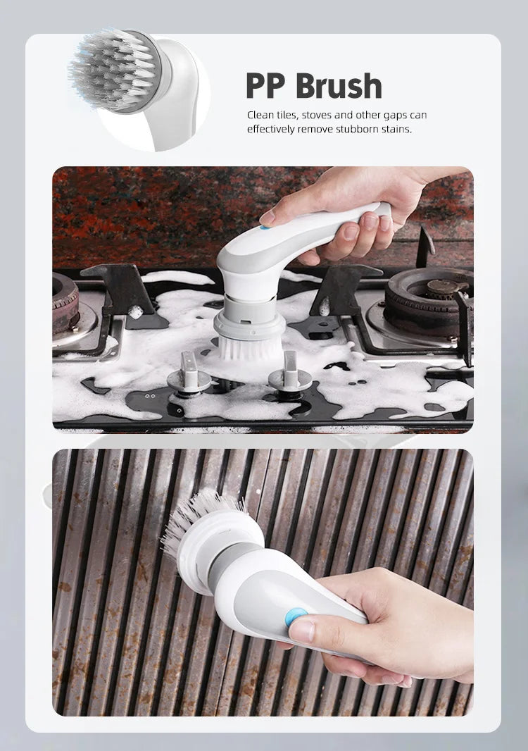 3-in-1 Multifunctional Electric Brush for Cleaning Sinks, Windows, Etc.-USB Charging, Rotating Sponge and Wire Brush