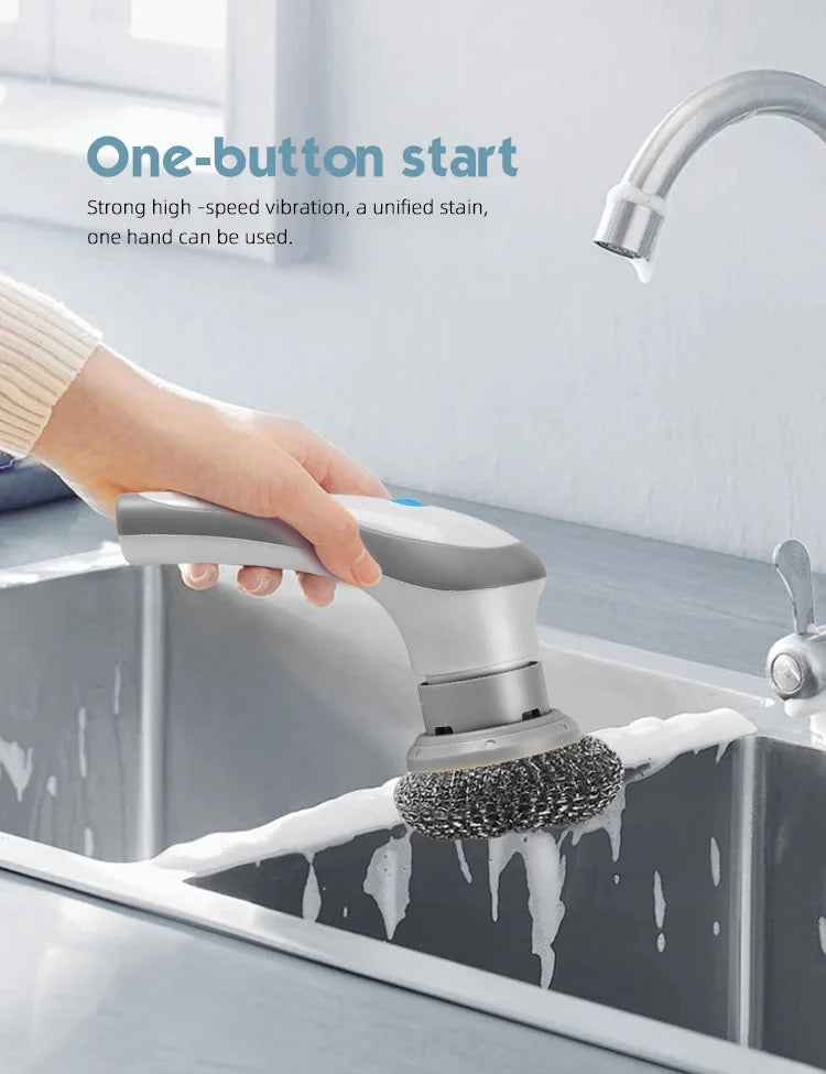 3-in-1 Multifunctional Electric Brush for Cleaning Sinks, Windows, Etc.-USB Charging, Rotating Sponge and Wire Brush