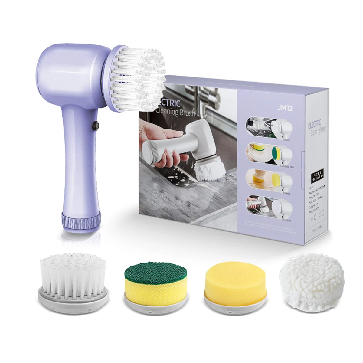 3-in-1 Multifunctional Electric Brush for Cleaning Sinks, Windows, Etc.-USB Charging, Rotating Sponge and Wire Brush