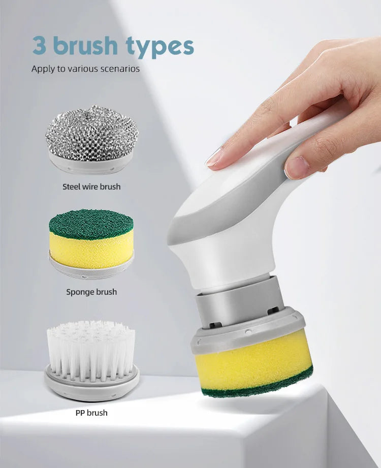 3-in-1 Multifunctional Electric Brush for Cleaning Sinks, Windows, Etc.-USB Charging, Rotating Sponge and Wire Brush