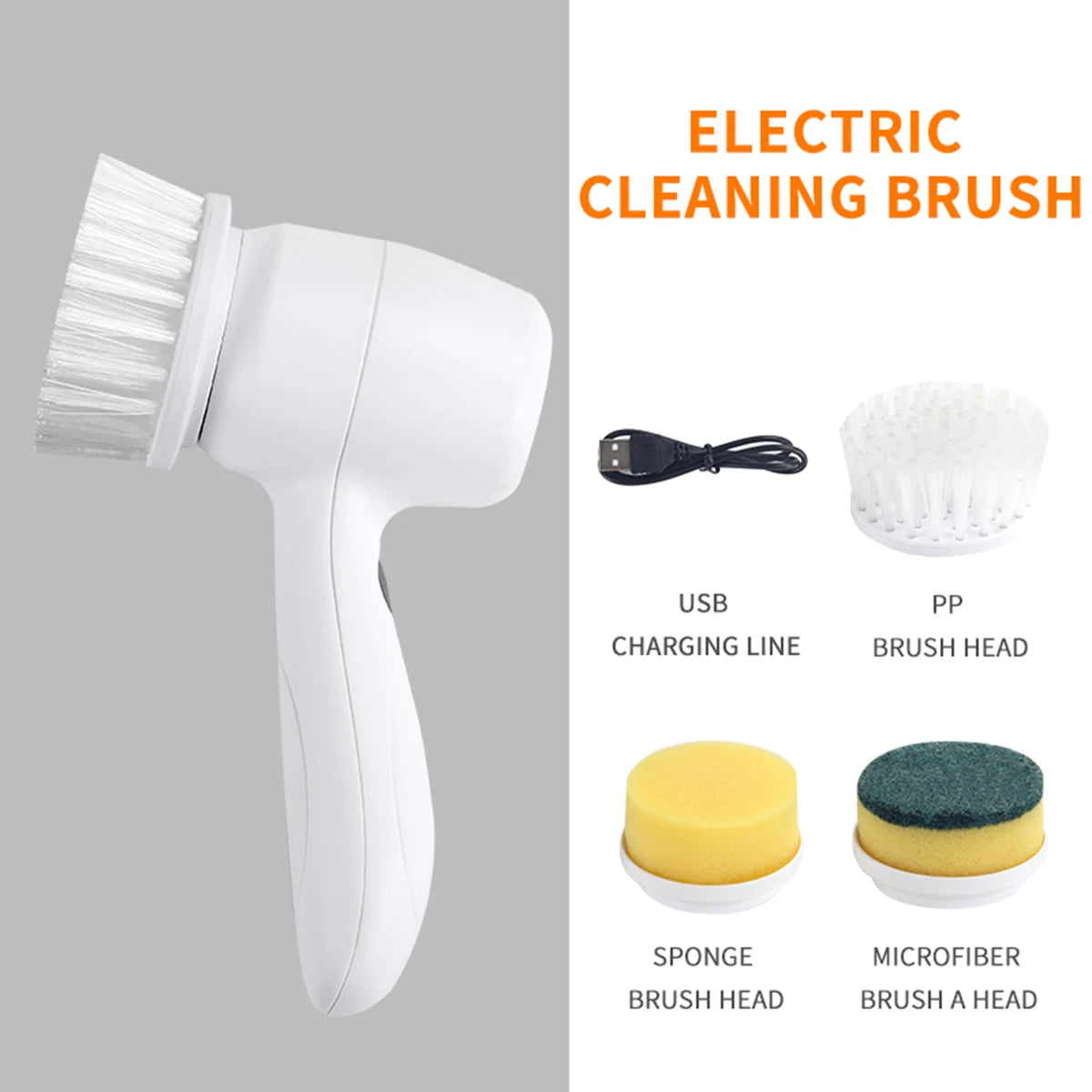 3-in-1 Multifunctional Electric Brush for Cleaning Sinks, Windows, Etc.-USB Charging, Rotating Sponge and Wire Brush