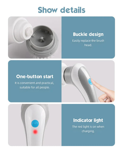 3-in-1 Multifunctional Electric Brush for Cleaning Sinks, Windows, Etc.-USB Charging, Rotating Sponge and Wire Brush