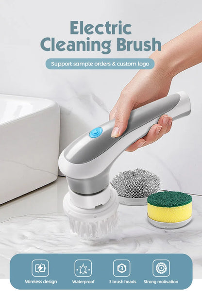 3-in-1 Multifunctional Electric Brush for Cleaning Sinks, Windows, Etc.-USB Charging, Rotating Sponge and Wire Brush