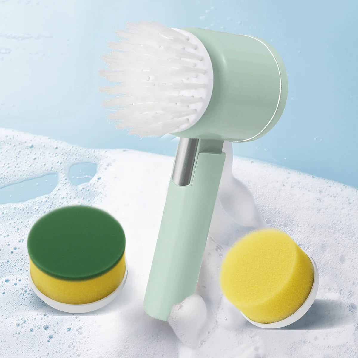 3-in-1 Multifunctional Electric Brush for Cleaning Sinks, Windows, Etc.-USB Charging, Rotating Sponge and Wire Brush