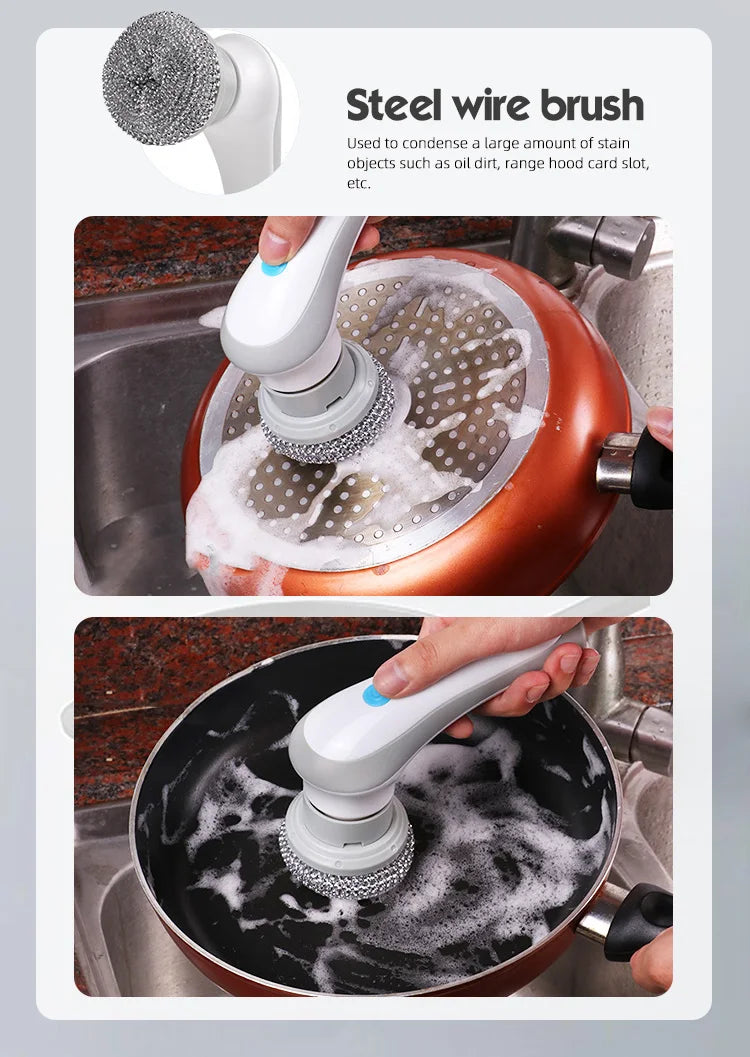 3-in-1 Multifunctional Electric Brush for Cleaning Sinks, Windows, Etc.-USB Charging, Rotating Sponge and Wire Brush