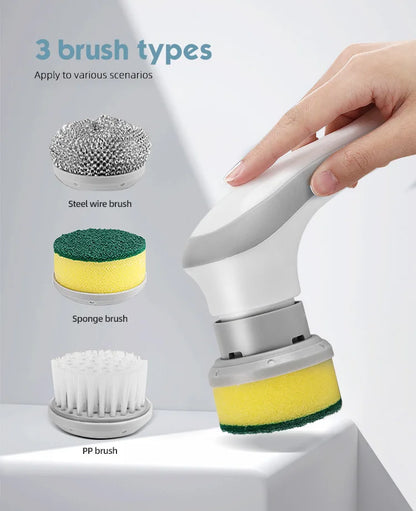 3-in-1 Multifunctional Electric Brush for Cleaning Sinks, Windows, Etc.-USB Charging, Rotating Sponge and Wire Brush